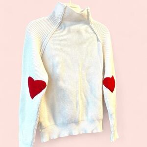 Chicwish | White Ribbed Mock Turtleneck with Heart Elbow Patches